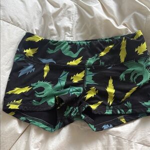 Fleo Dinos Black and Green Dragon Athletic Shorts